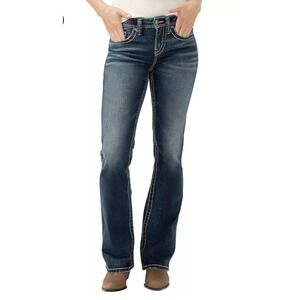 Silver Jeans Co Suki Curvy Fit Mid Rise Bootcut Jeans Dark Wash W24 L32 NEW